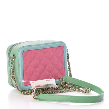 Chanel Caviar Quilted Filigree Vanity Clutch With Chain Pink Light Blue Green 3 of 10