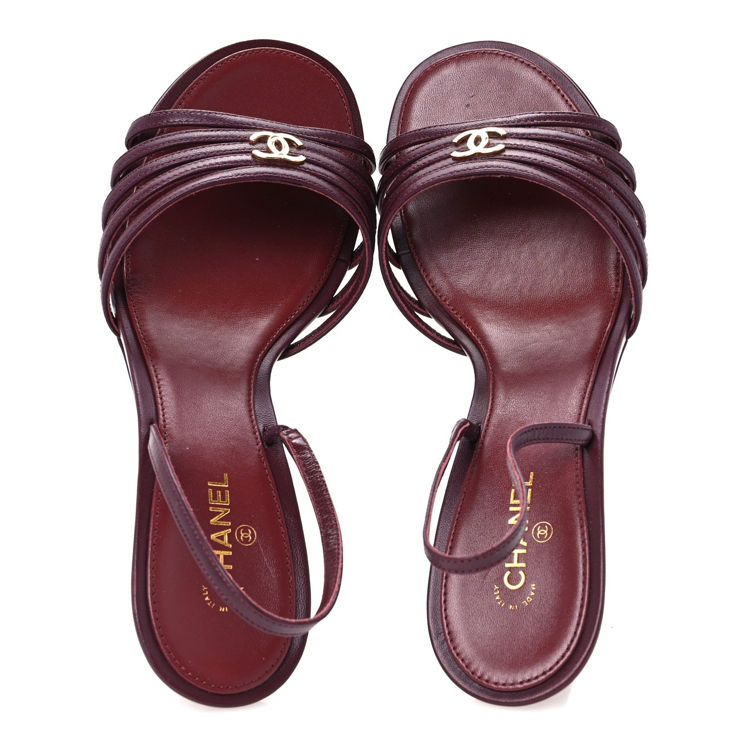 Chanel Goatskin CC Caged Sandals 39 Burgundy 2 of 9