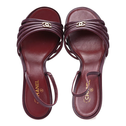 Chanel Goatskin CC Caged Sandals 39 Burgundy 2 of 9