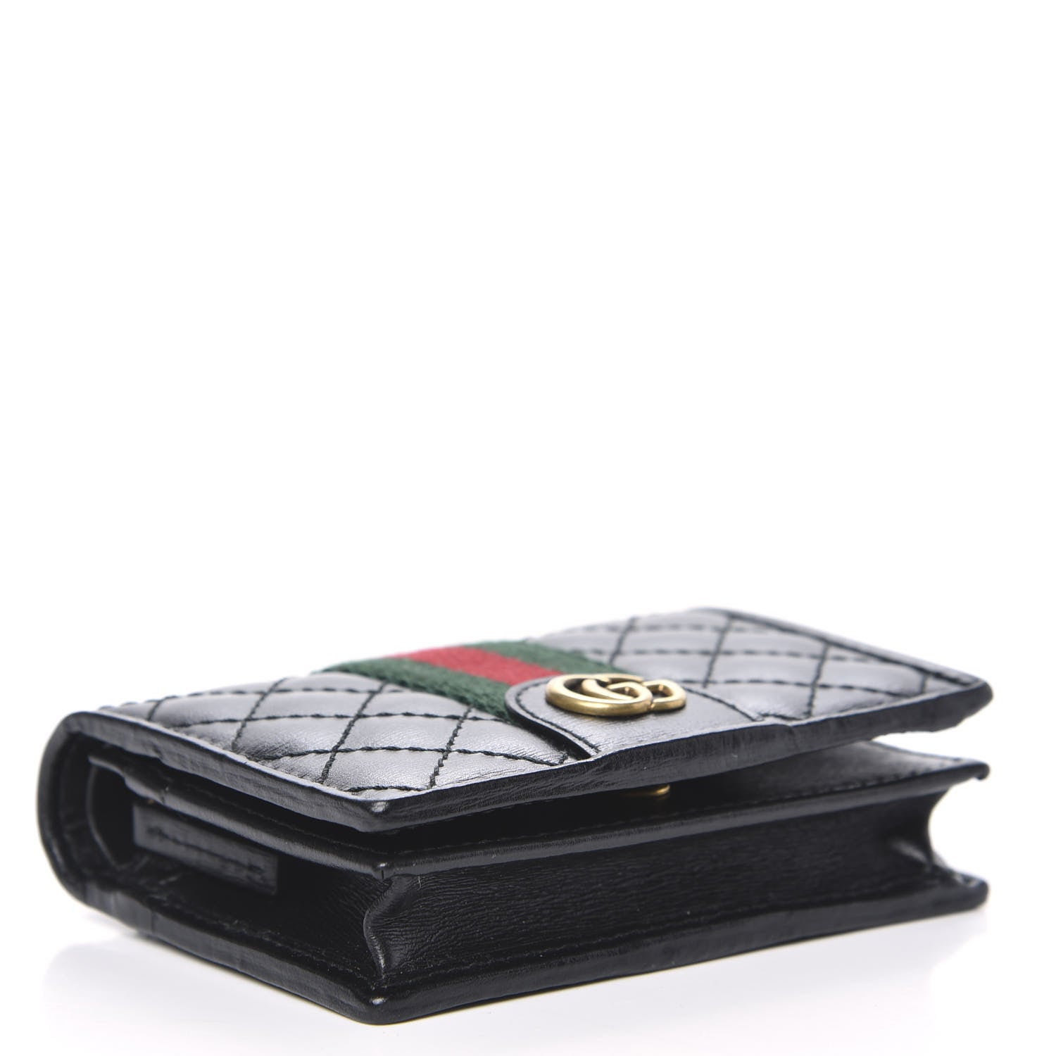 Gucci Calfskin Web Trapuntata GG Marmont Card Case Wallet Black 4 of 9