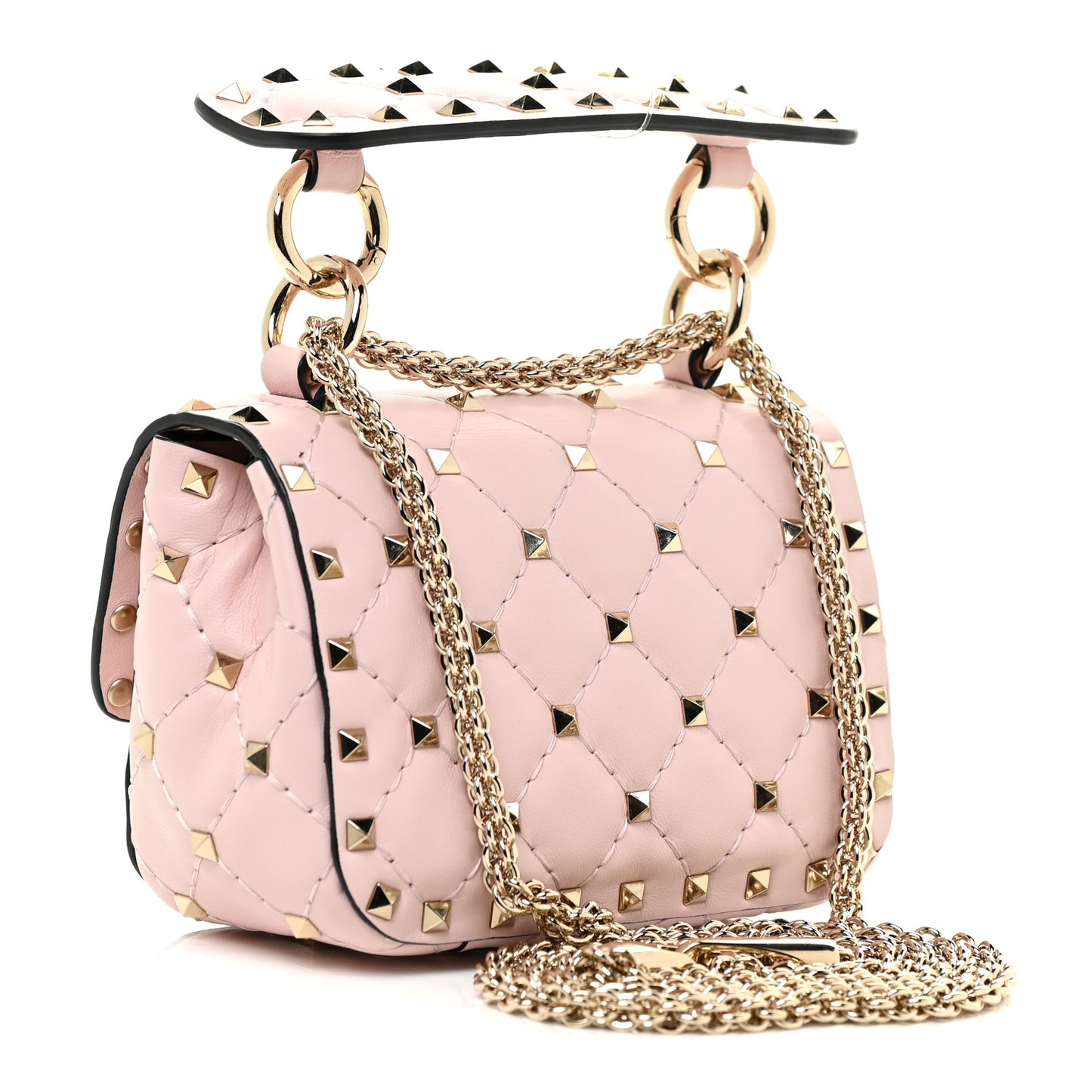 Nappa Micro Rockstud Spike Shoulder Bag Rose Quartz