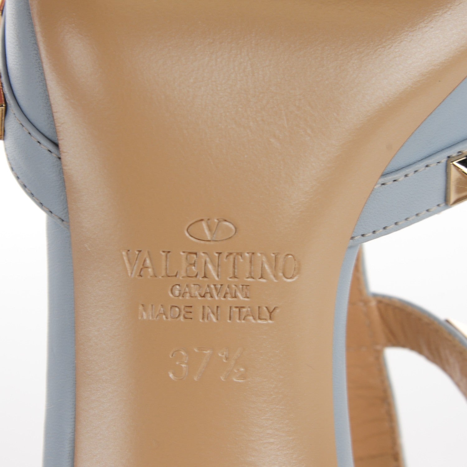 Valentino Garavani Calfskin Nappa Rockstud Ankle Strap 65mm Pumps 37.5 Water Sky 6 of 8