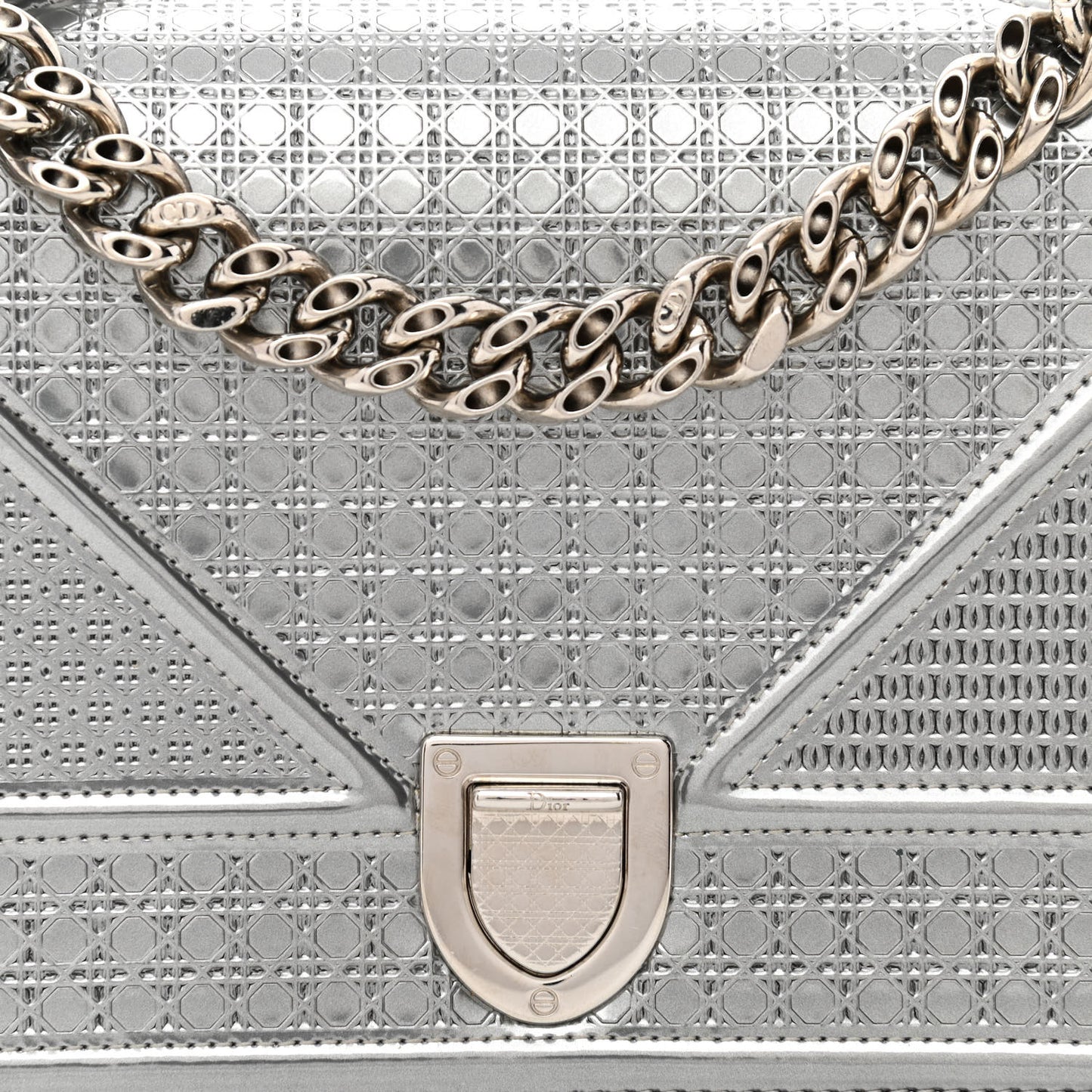 Metallic Patent Micro-Cannage Small Diorama Flap Bag Silver