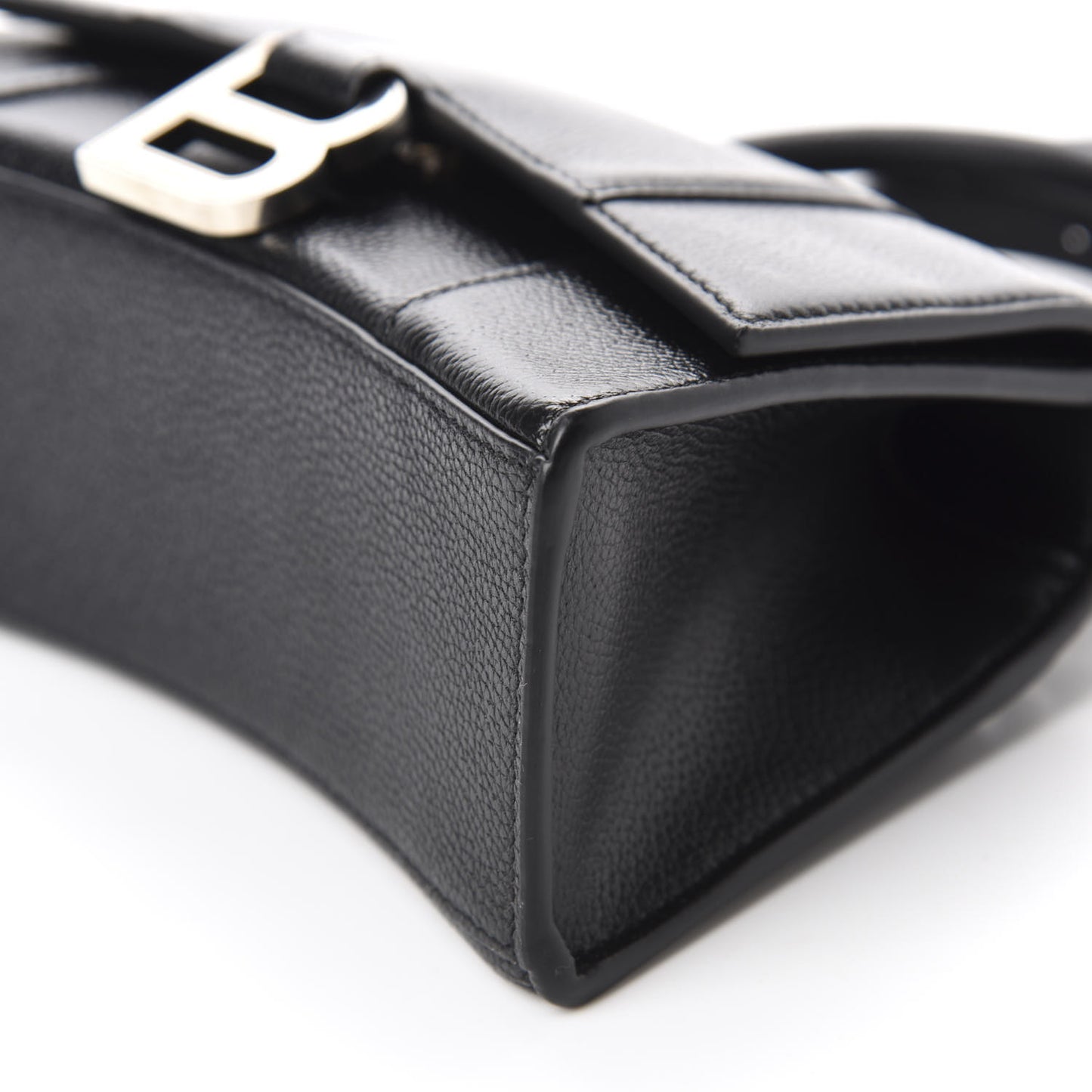 Grained Calfskin Hourglass Top Handle Bag XS Black