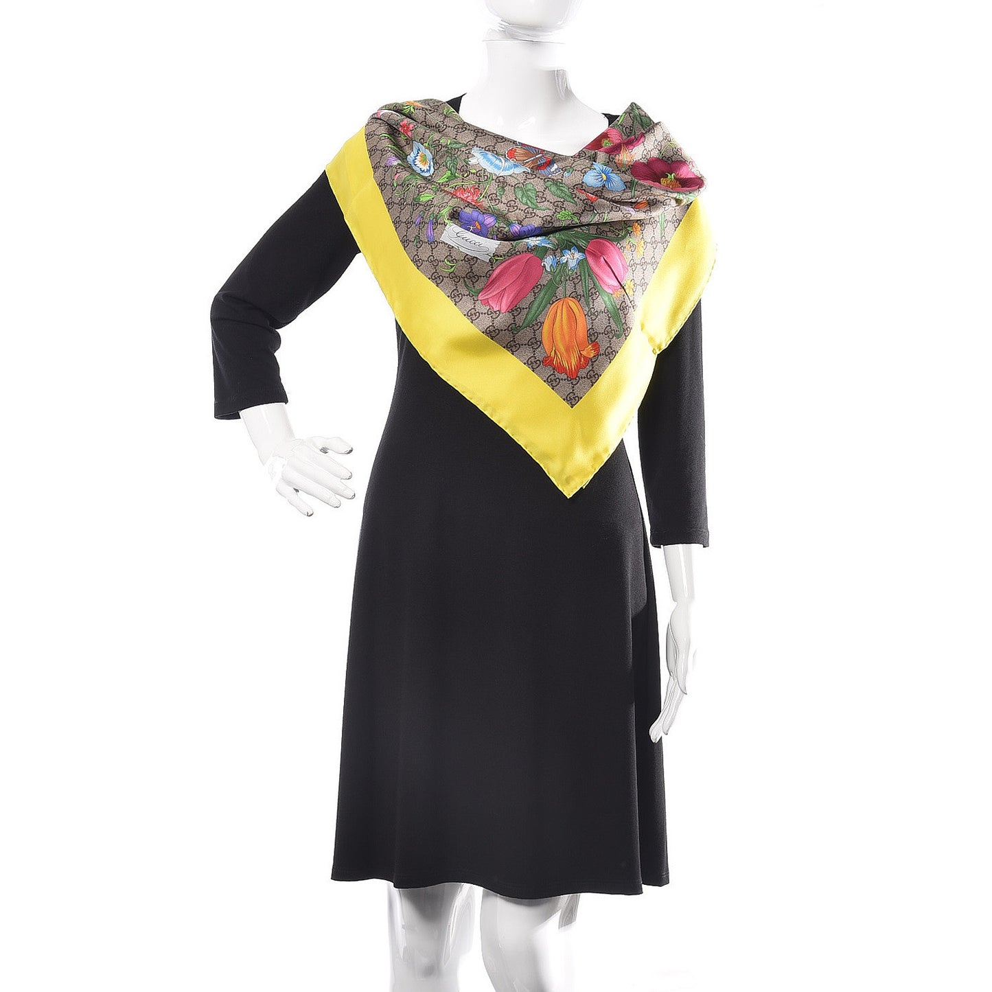 Silk Twill GG Monogram Flora Fluo GG Square Scarf Beige Yellow
