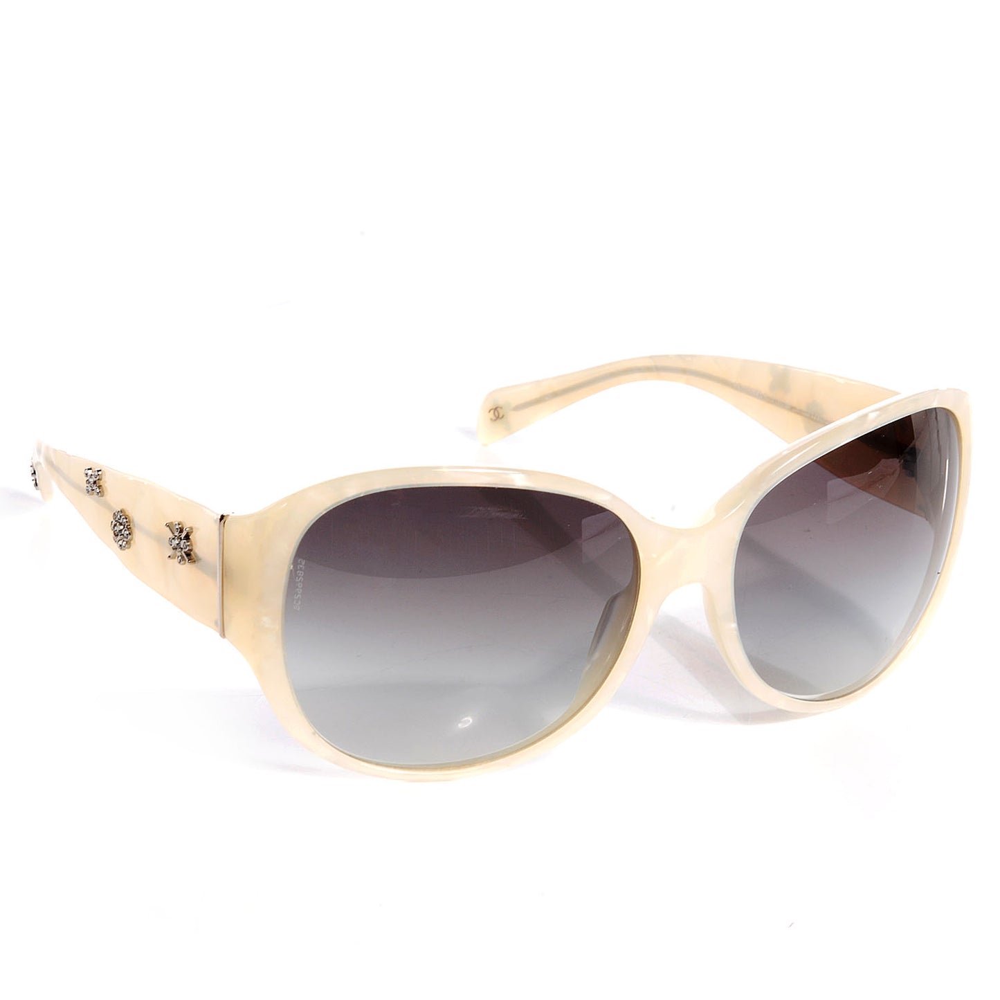 Resin Crystal CC Logo Sunglasses White 5150-B