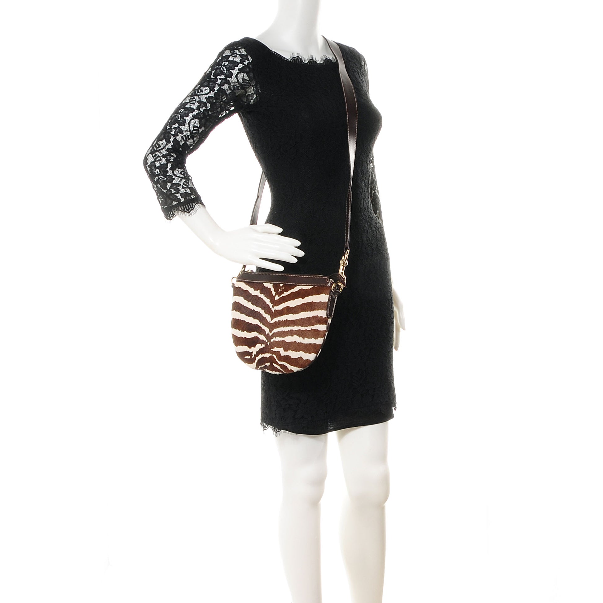 Gucci Pony Hair Zebra Print Crossbody Bag Brown 2 of 7
