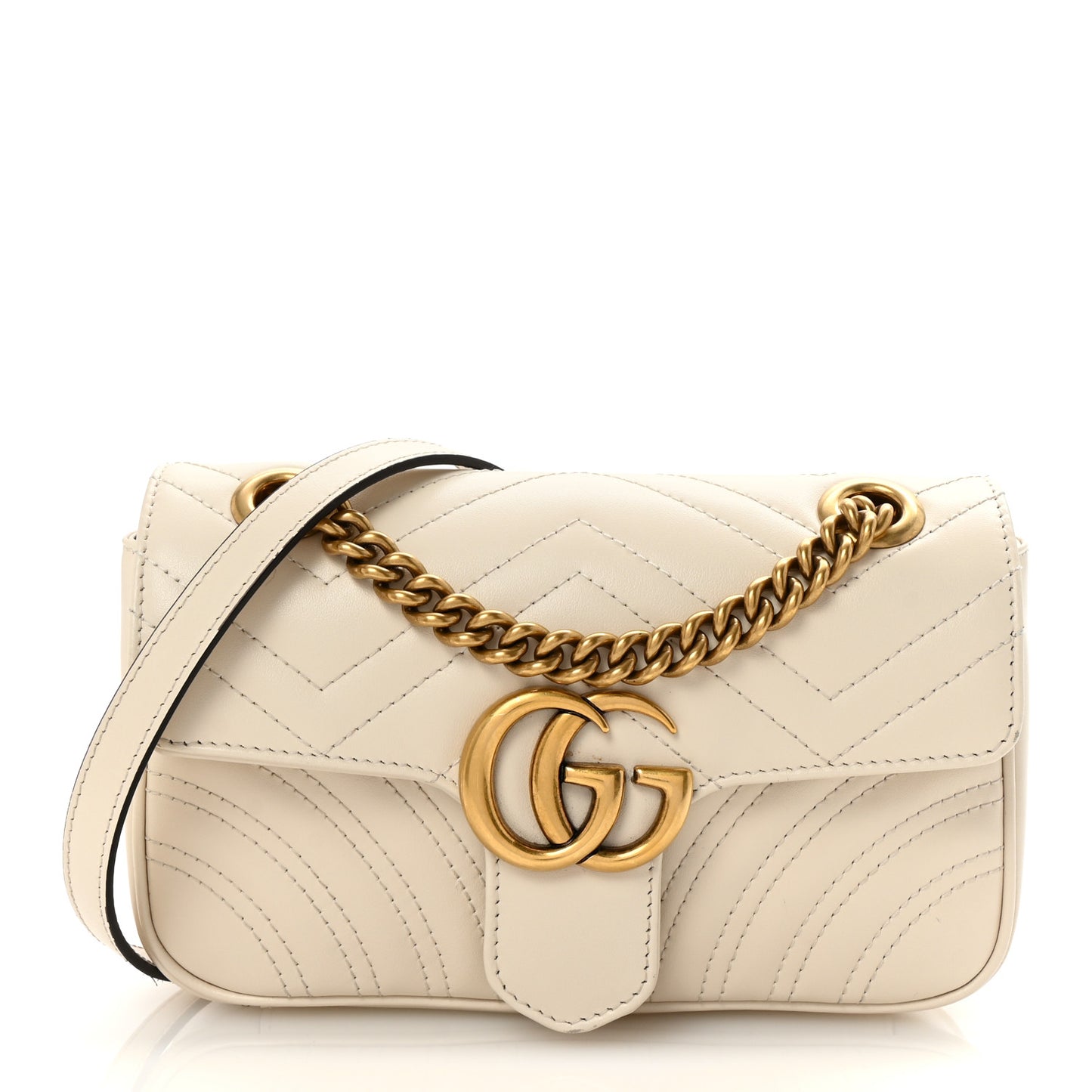 Calfskin Matelasse Mini GG Marmont Shoulder Bag White