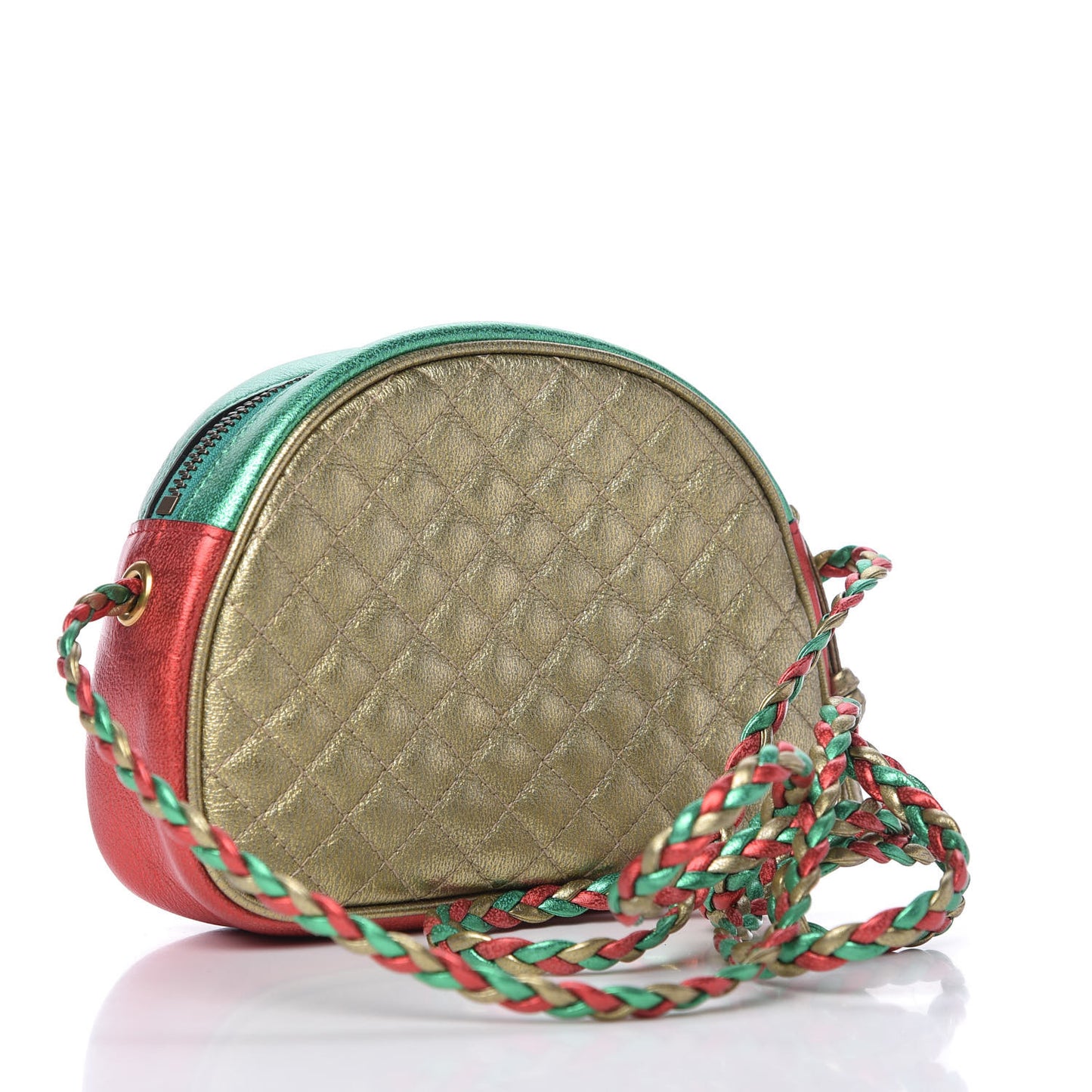 Laminated Nappa Trapuntata Mini Zumi Dome Shoulder Bag Rosso Jasmine Green Rame