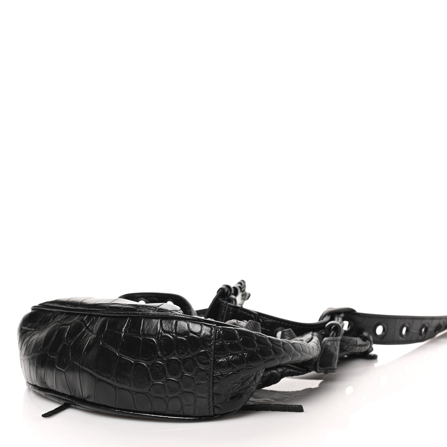 Extra Supple Calfskin Crocodile Embossed Monochrome Le Cagole Shoulder Bag XS Black