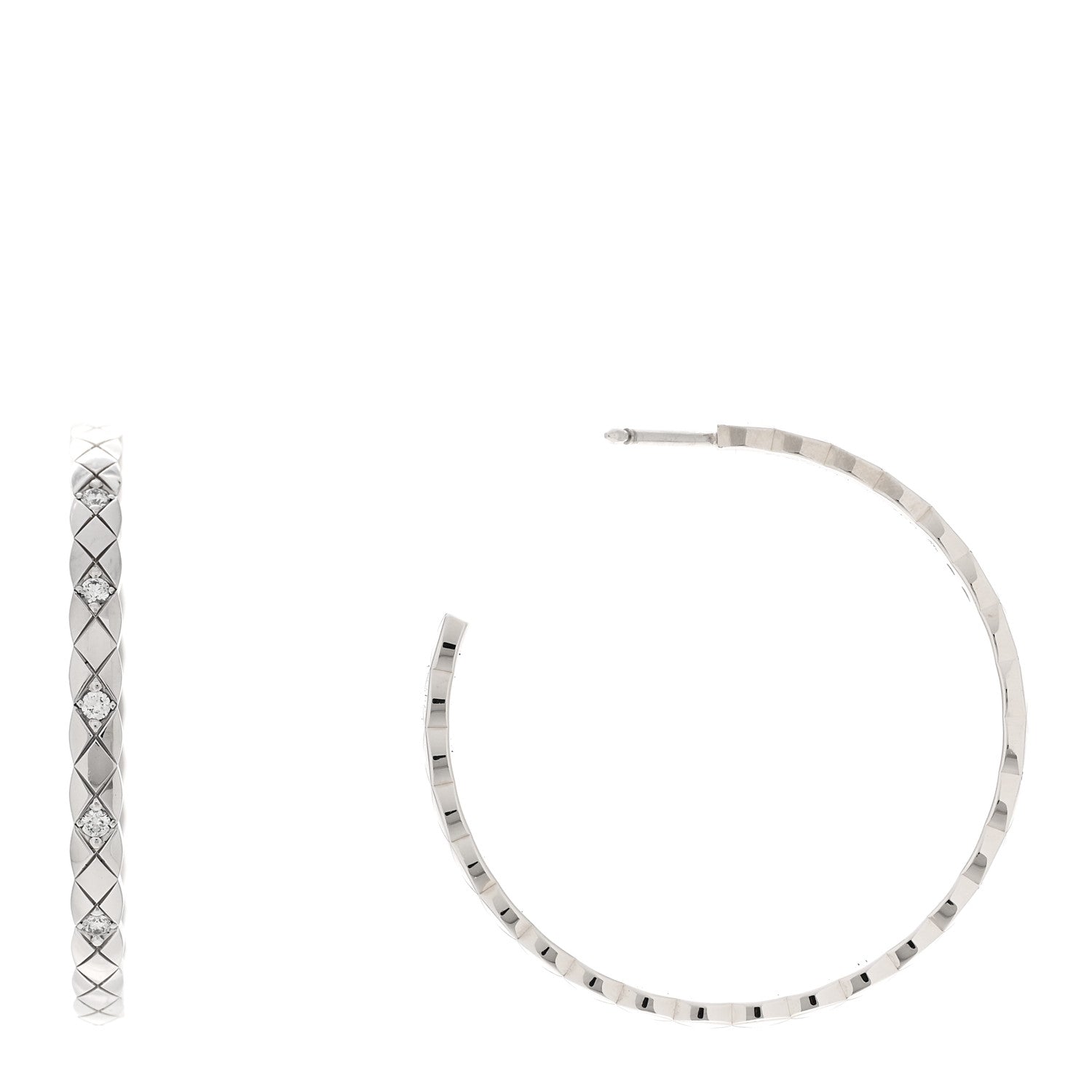 Chanel 18K White Gold Diamond Coco Crush Hoop Earrings 1 of 5