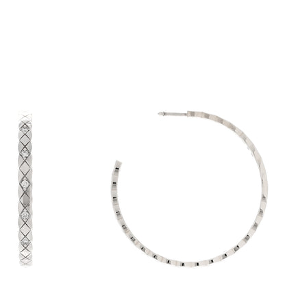 Chanel 18K White Gold Diamond Coco Crush Hoop Earrings 1 of 5