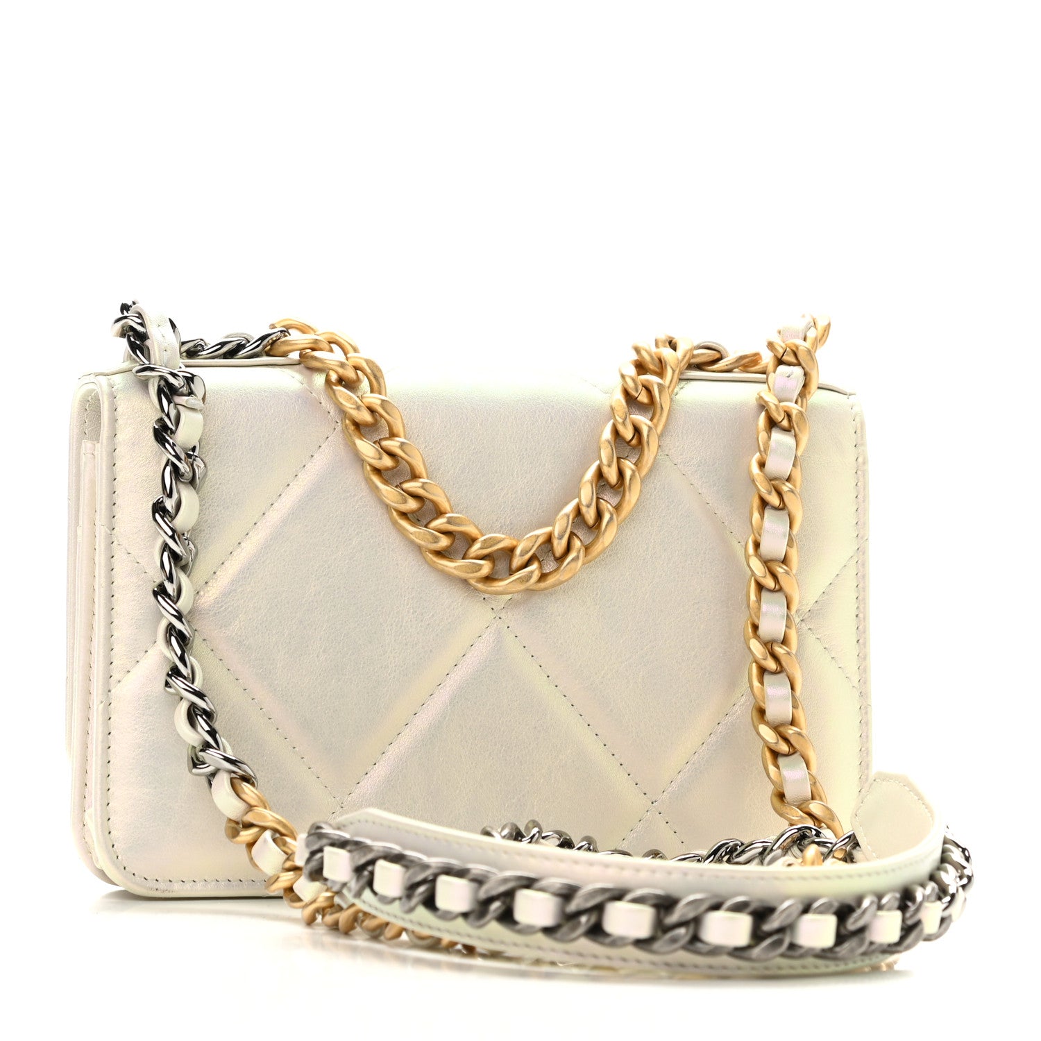 Chanel Iridescent Calfskin Quilted Chanel 19 Wallet On Chain WOC White 3 of 12
