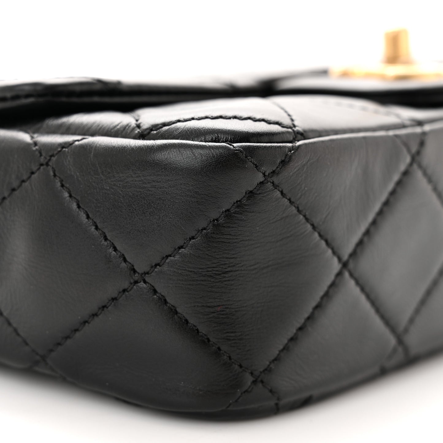 Calfskin Quilted Mini Rectangular Crystal Pearls Chain Flap Black