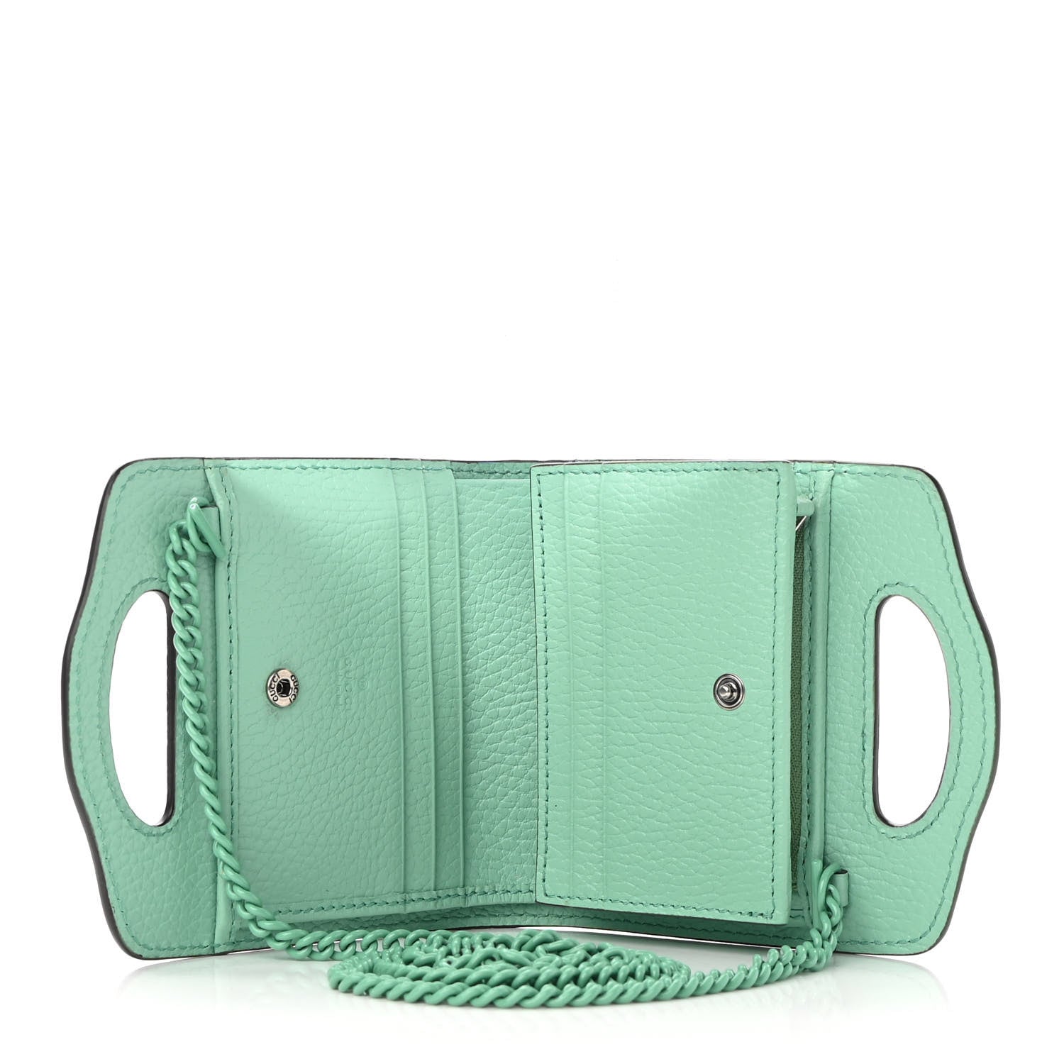 Gucci Dollar Calfskin Enamel Monochrome GG Marmont Top Handle Card Case Wallet Pepperlight Mint 5 of 9