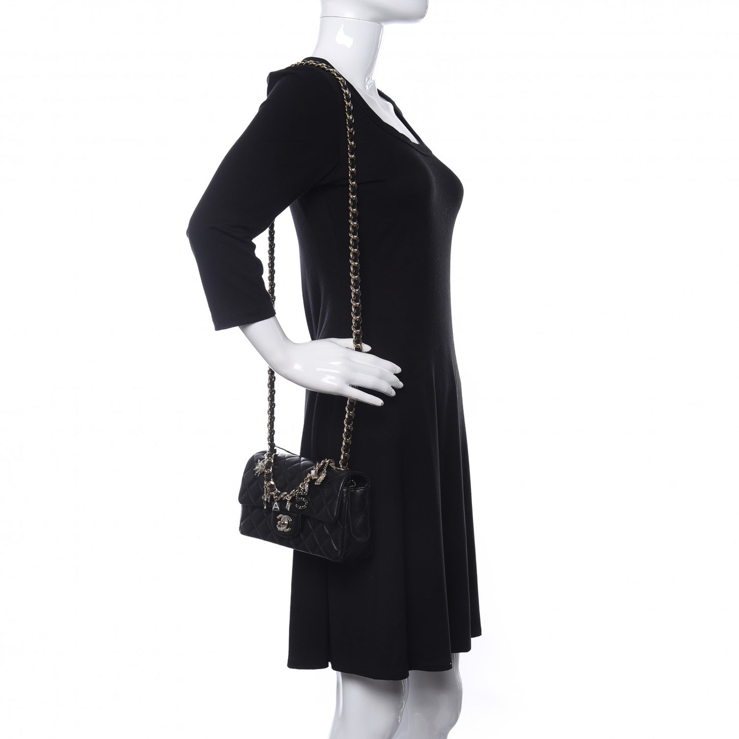 Lambskin Quilted Mini Coco Charms Rectangular Flap Black