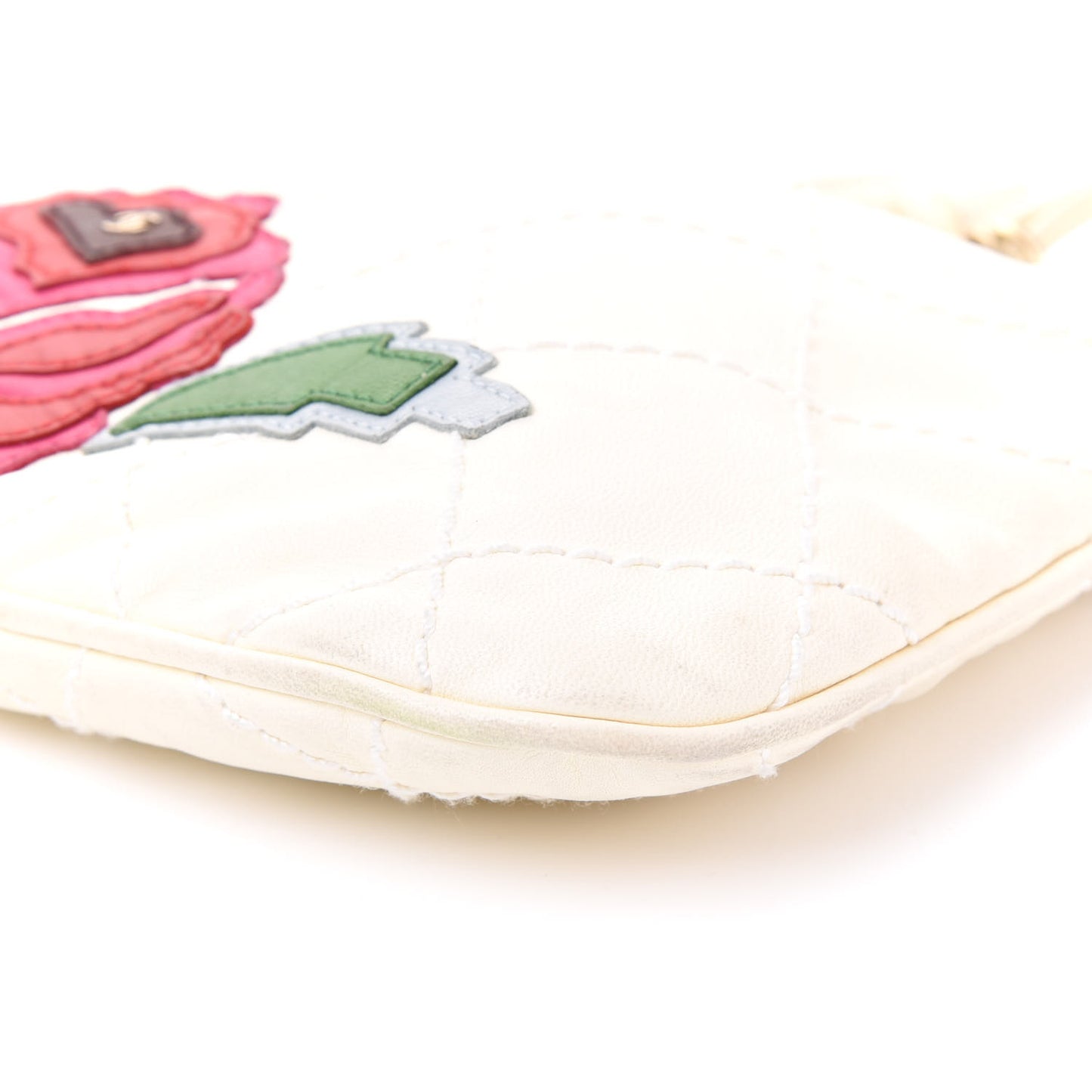 Lambskin Stitched Camellia Shoulder Bag White