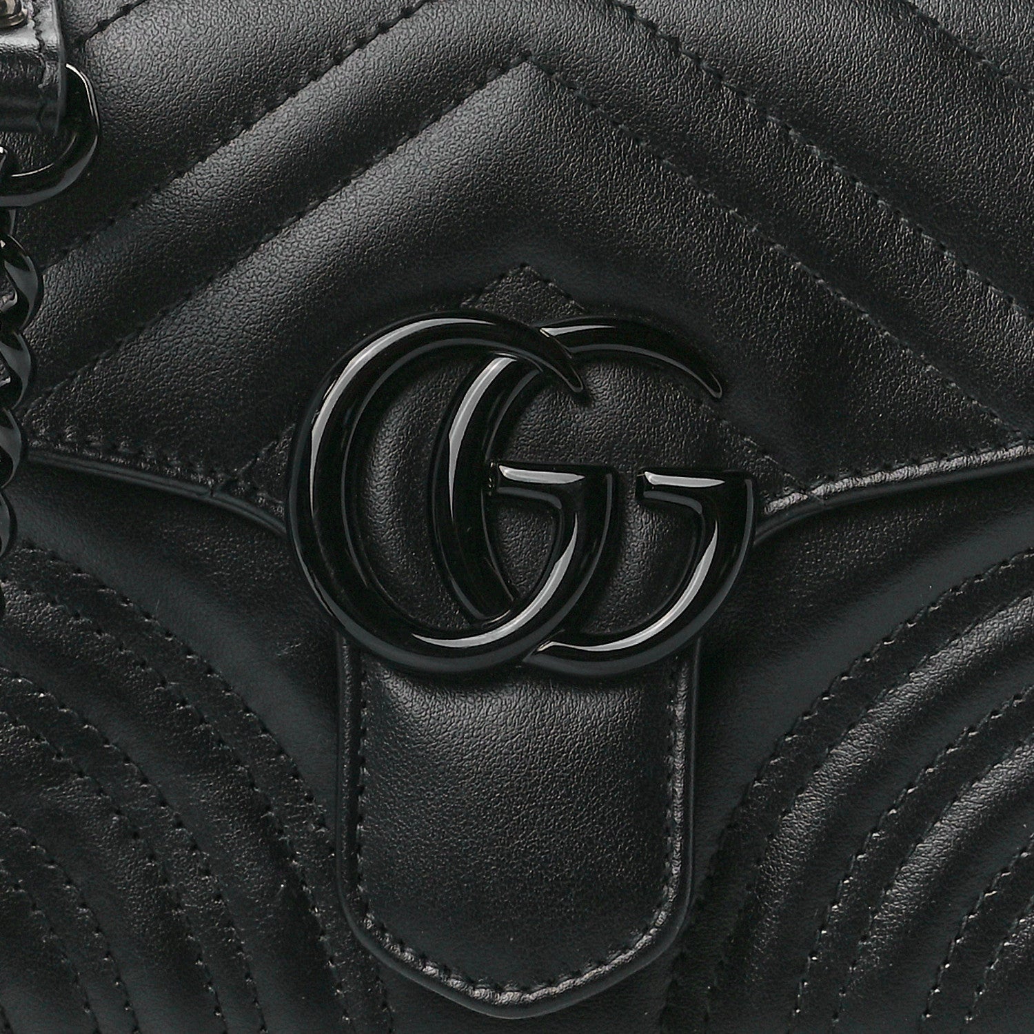 Gucci Calfskin Matelasse Monochrome Mini GG Marmont Top Handle Shoulder Bag Black 9 of 12