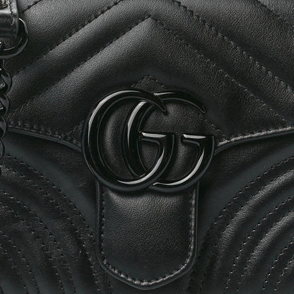 Gucci Calfskin Matelasse Monochrome Mini GG Marmont Top Handle Shoulder Bag Black 9 of 12