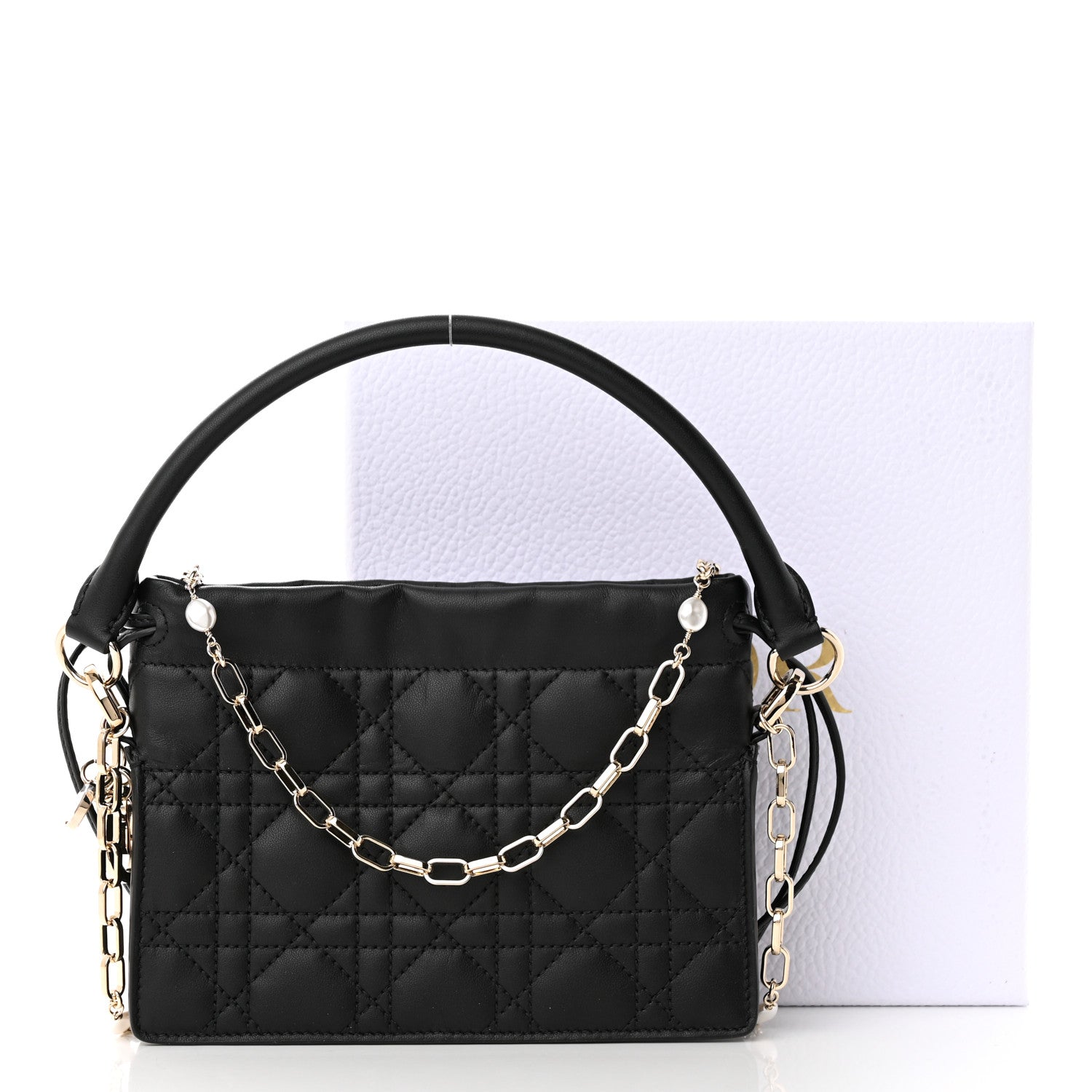 Christian Dior Lambskin Cannage Mini Top Handle Drawstring Bag Black 12 of 12