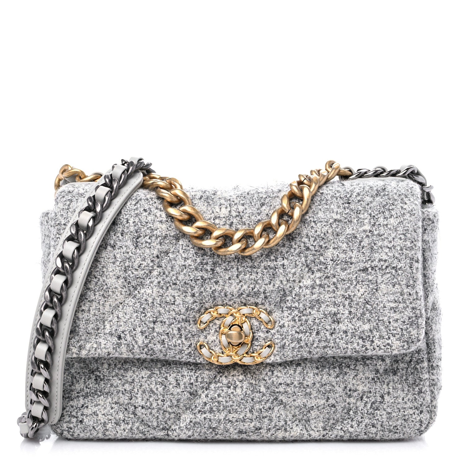 Chanel Tweed Quilted Medium Chanel 19 Flap Grey Ecru 1 of 7