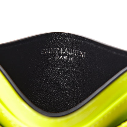Saint Laurent Patent Grain De Poudre Matelasse Chevron Monogram Credit Card Case Neon Yellow 6 of 9