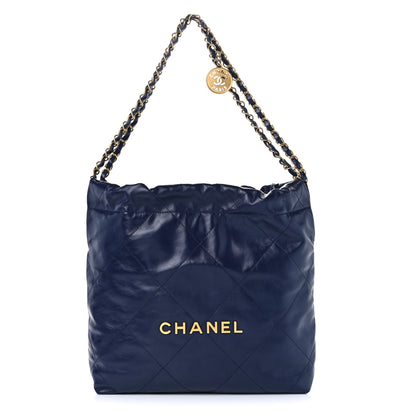 Chanel Shiny Calfskin Quilted Small Chanel 22 Navy 1 of 11