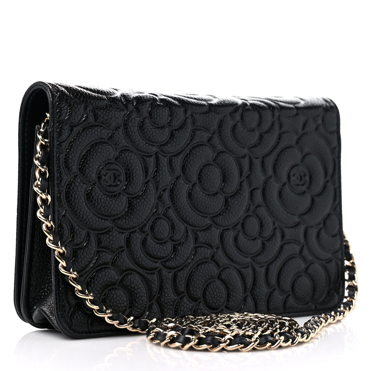 Caviar Camellia Embossed Wallet On Chain WOC Black