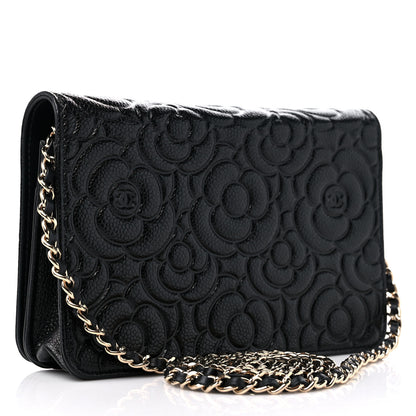 Chanel Caviar Camellia Embossed Wallet On Chain WOC Black 2 of 11