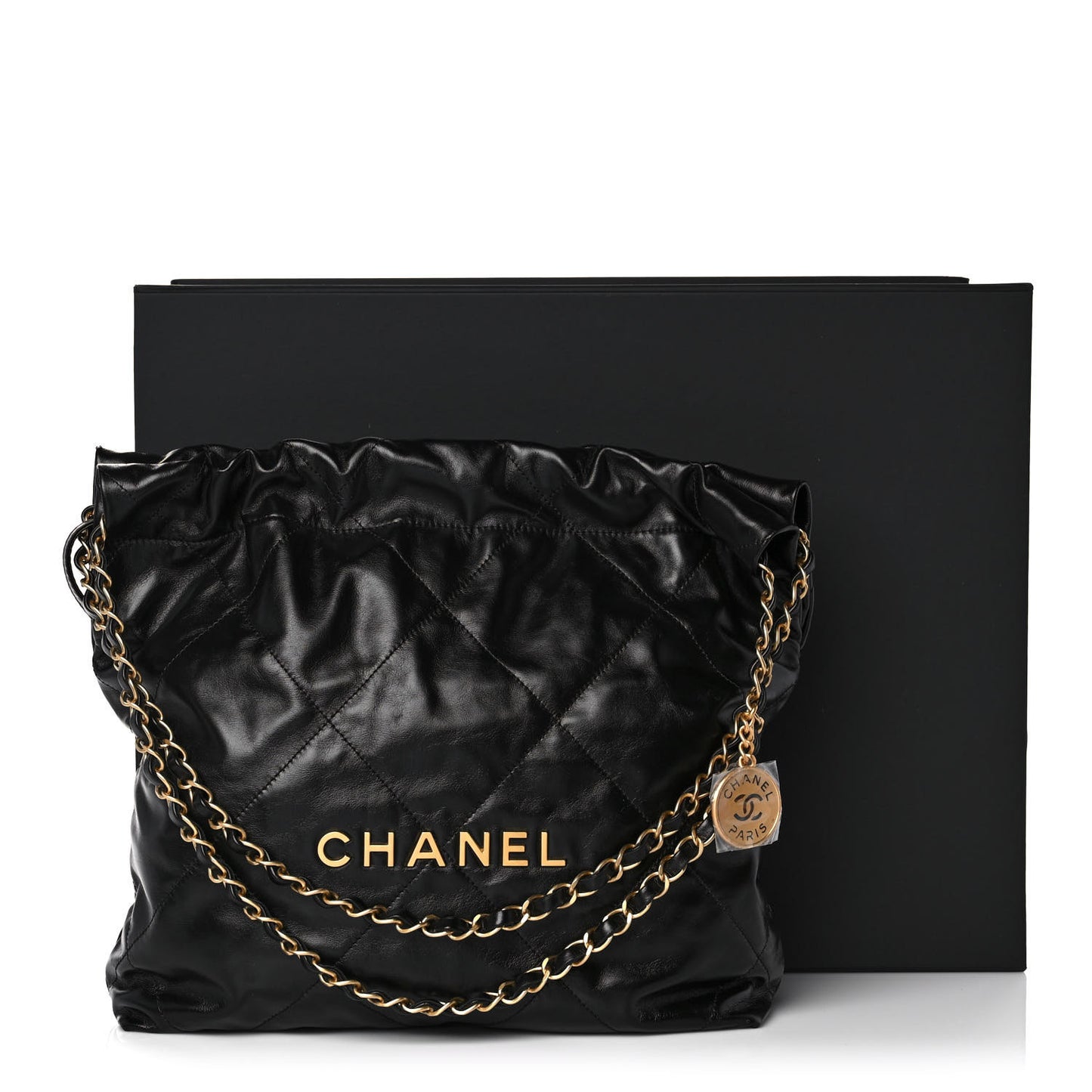 Shiny Calfskin Quilted Small Chanel 22 Black