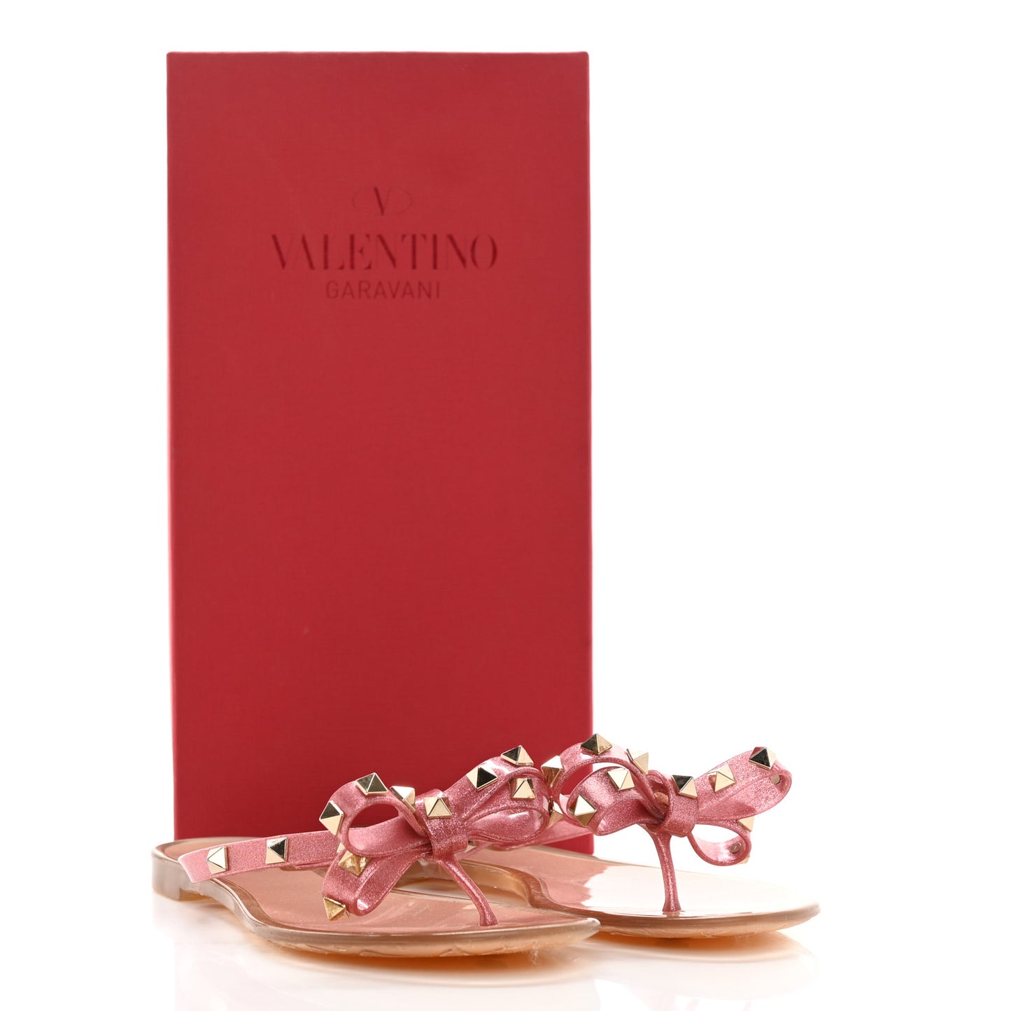 PVC Jelly Glitter Rockstud Bow Thong Sandals 37 Pink