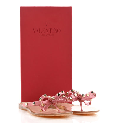Valentino Garavani PVC Jelly Glitter Rockstud Bow Thong Sandals 37 Pink 11 of 11