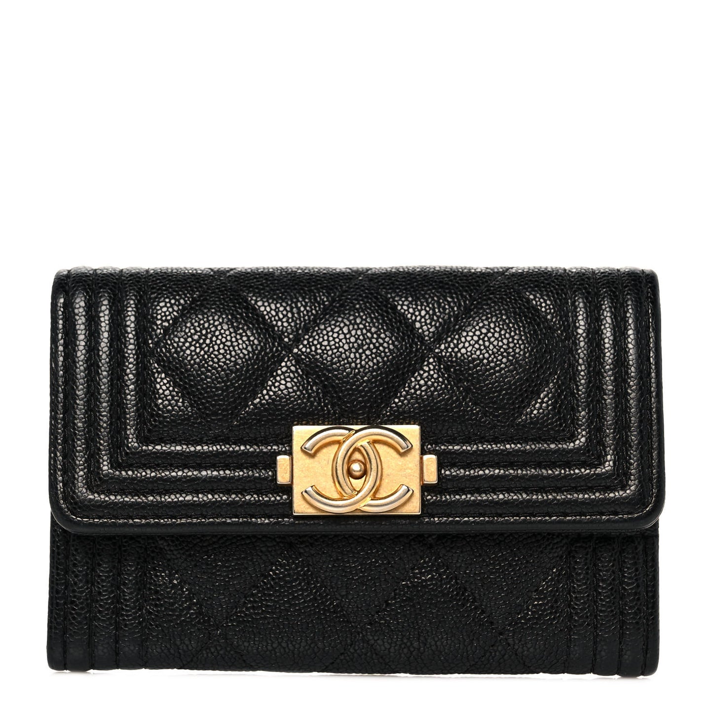 Caviar Quilted Boy Flap Card Holder Black
