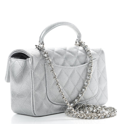 Chanel Metallic Caviar Quilted Mini Top Handle Rectangular Flap Silver 3 of 10