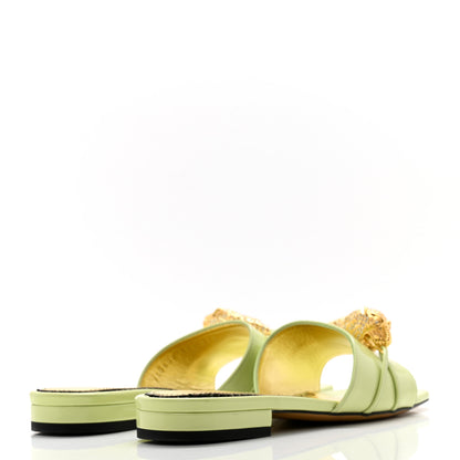 Gucci Patent Crystal Snake Head Block Heel Slide Sandals 35.5 Pistachio Green 4 of 9