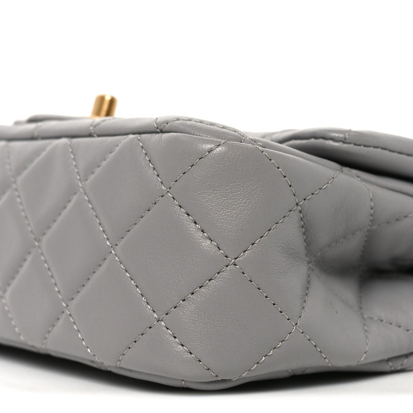 Lambskin Quilted Mini Rectangular Pearl Crush Flap Grey