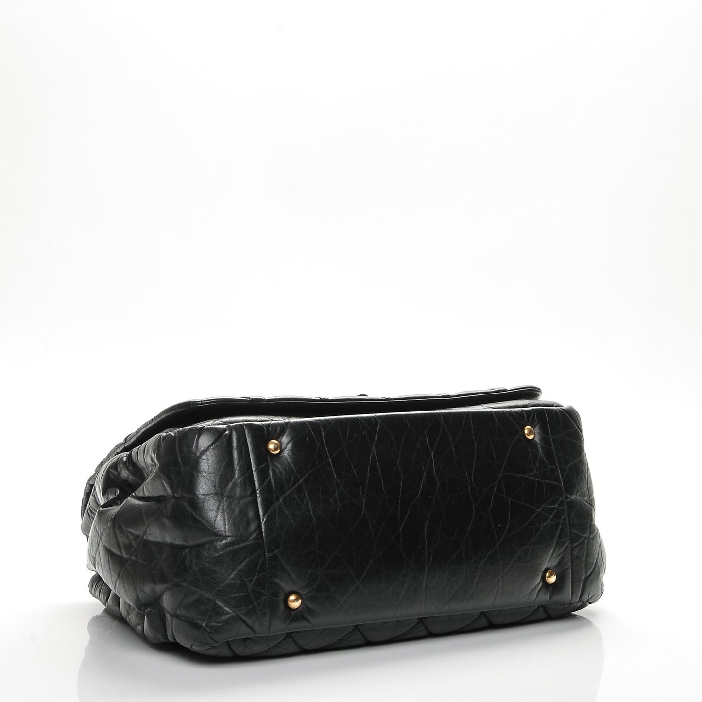 Aged Calfskin Quilted Large Pondichery Flap Black