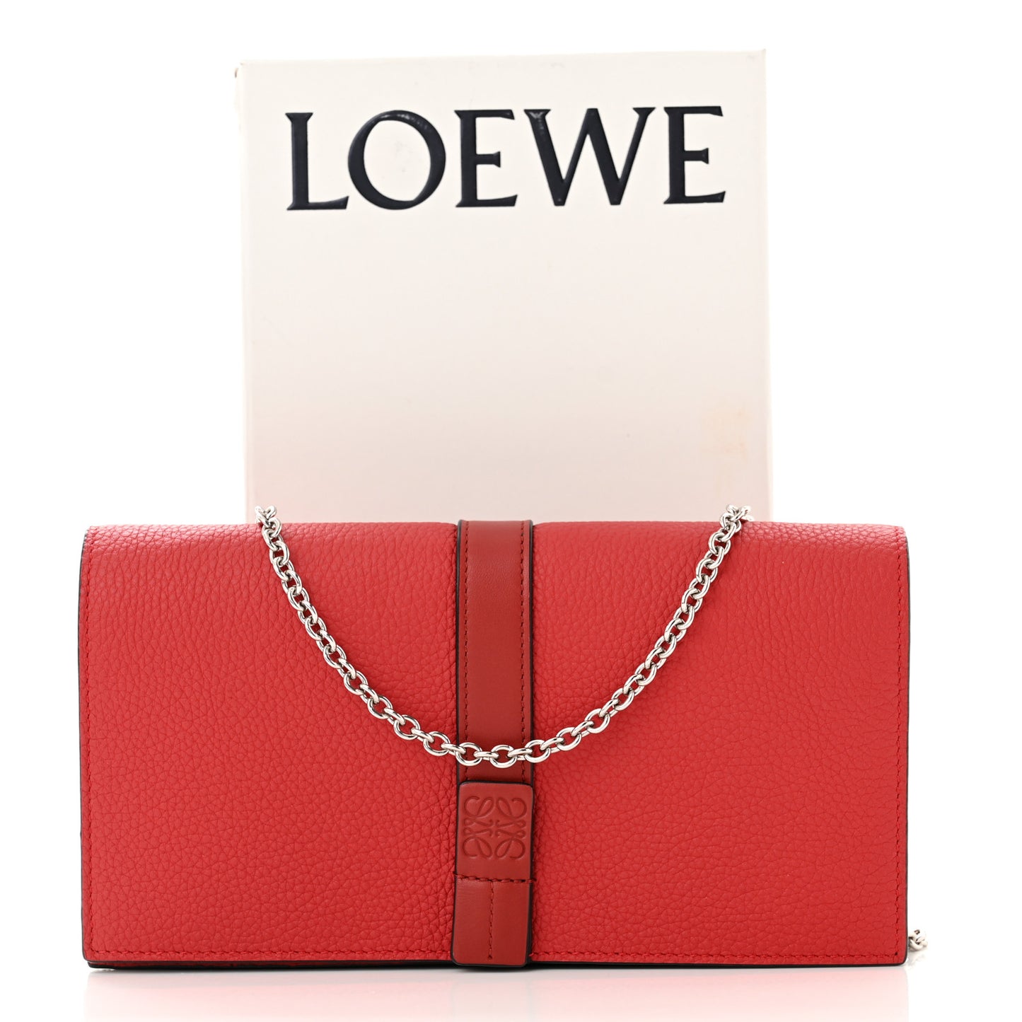 Grained Calfskin Chain Wallet Burnt Red