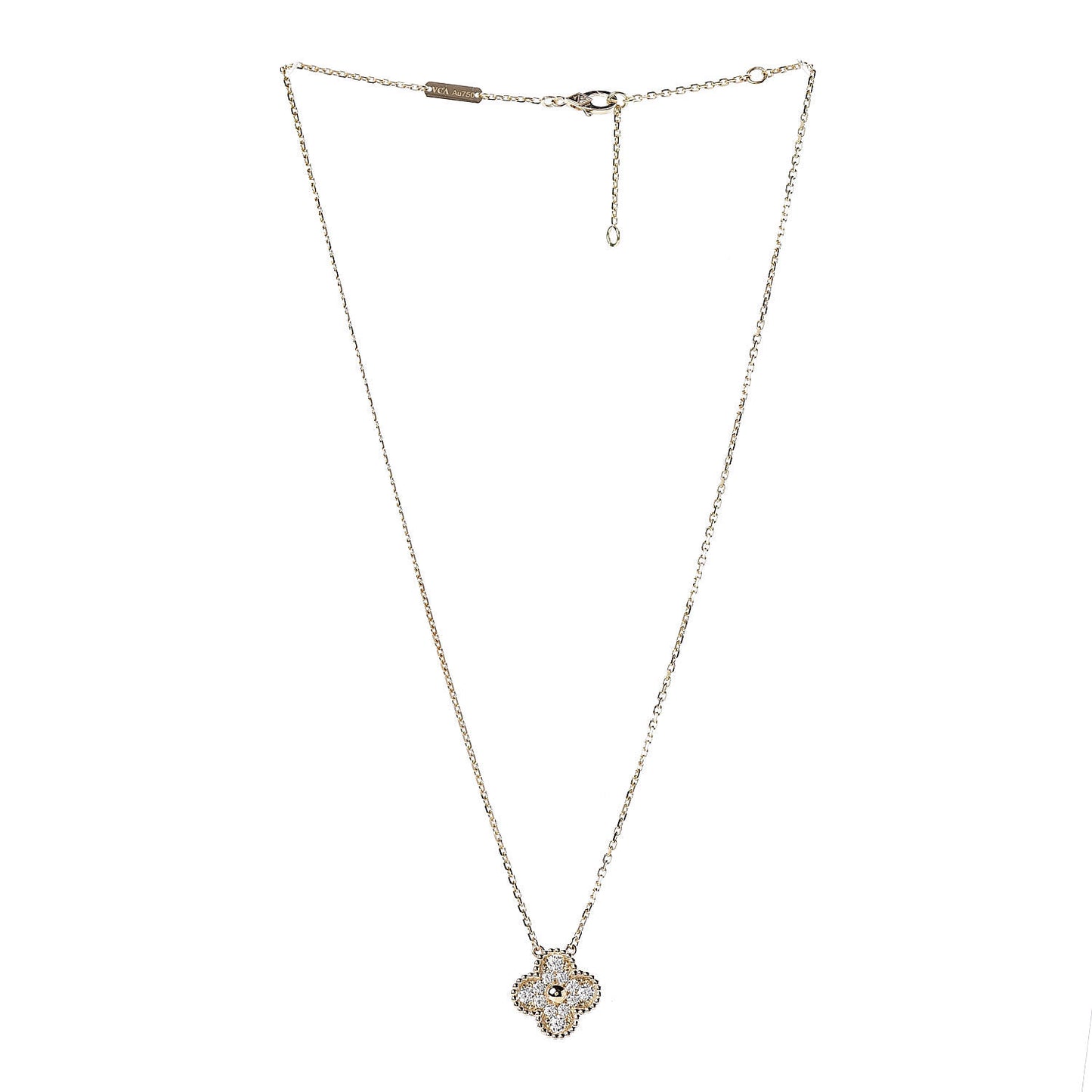 18K Yellow Gold Diamond Vintage Alhambra Pendant Necklace