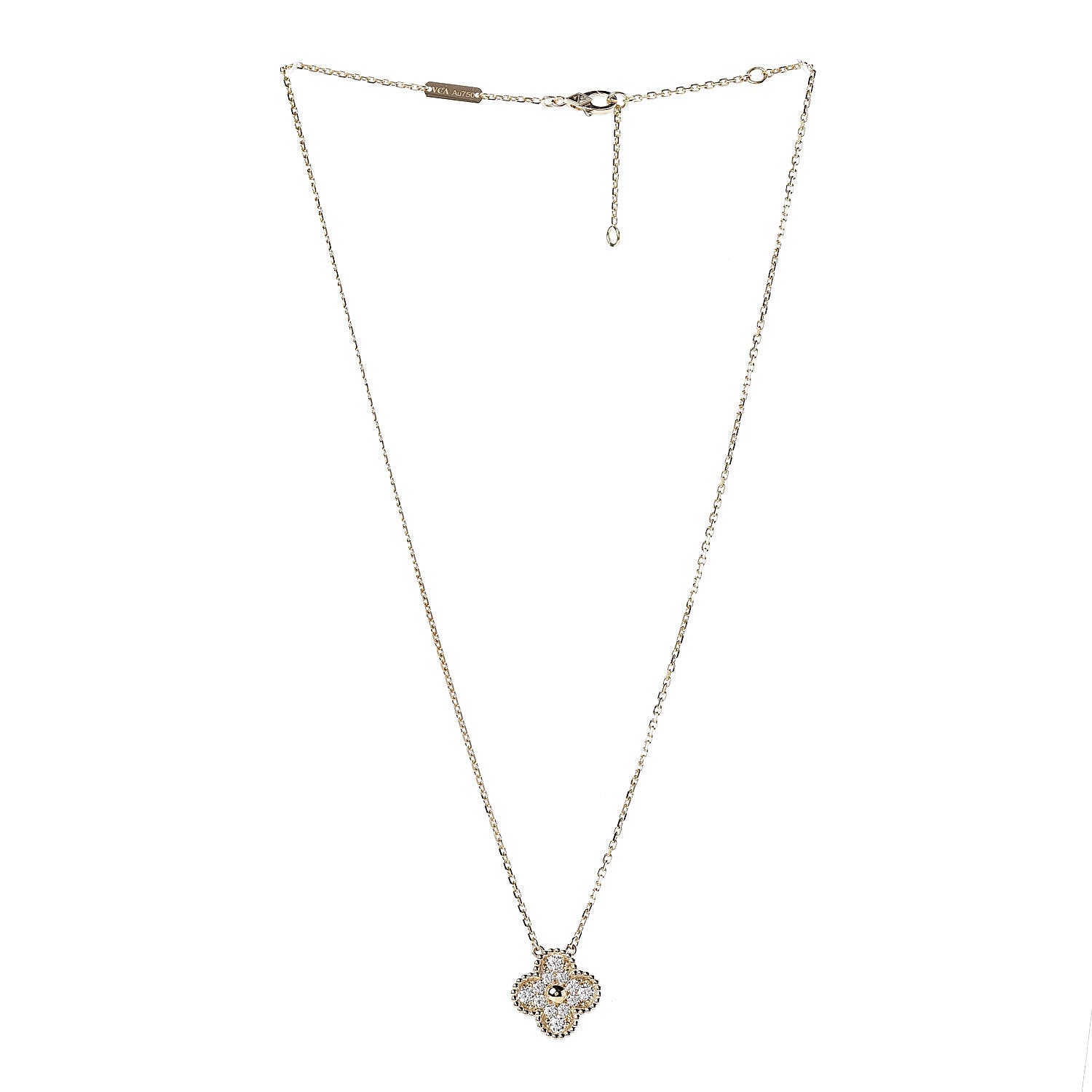 Van Cleef & Arpels 18K Yellow Gold Diamond Vintage Alhambra Pendant Necklace 3 of 6