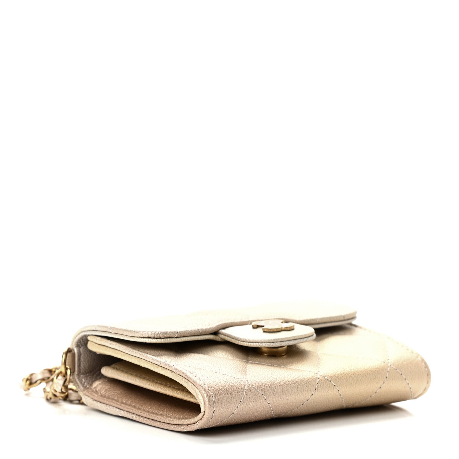 Chanel Metallic Goatskin Quilted Ombre Classic Clutch With Chain Beige 4 of 11