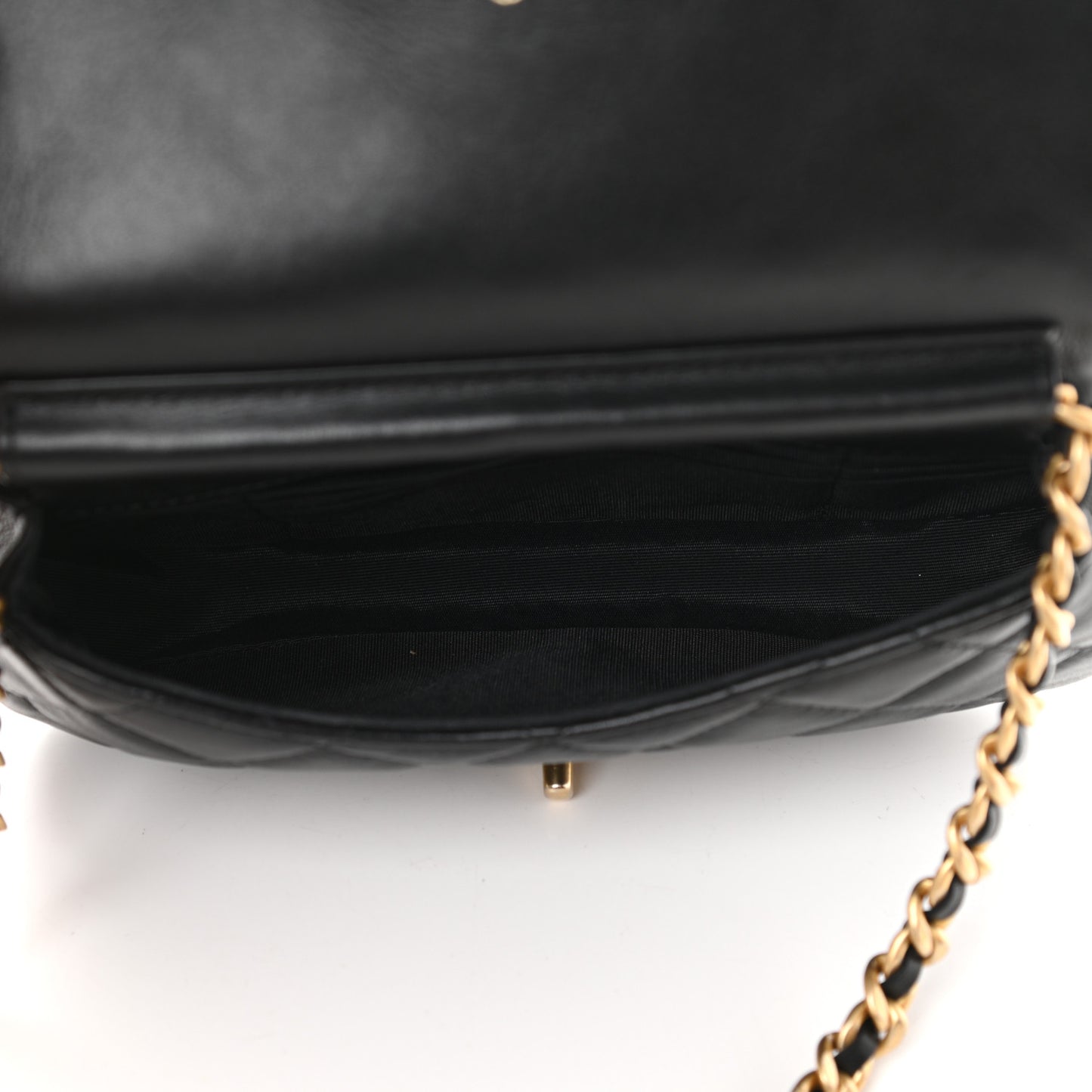 Calfskin Quilted Coco Mail Clutch With Chain Black