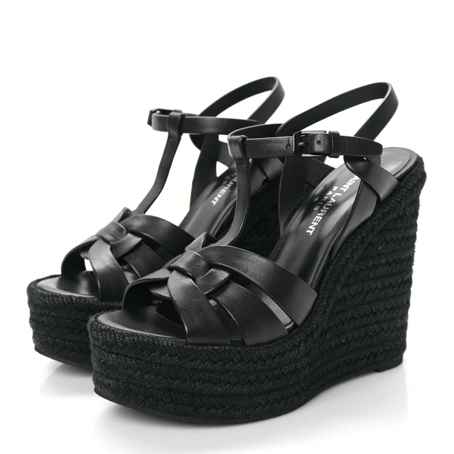 Calfskin Tribute 95 Platform Espadrille Wedge Sandals 36.5 Black