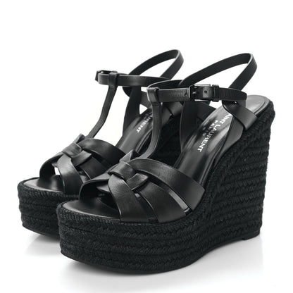 Saint Laurent Calfskin Tribute 95 Platform Espadrille Wedge Sandals 36.5 Black 3 of 8