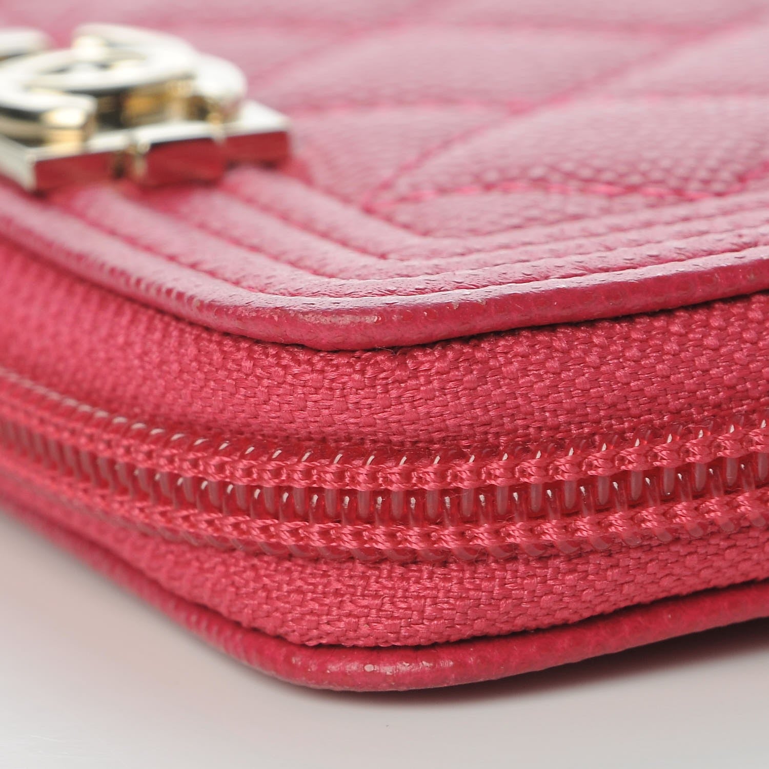 Chanel Caviar Quilted Boy Zip Around Coin Purse Wallet Fuchsia 13 of 15
