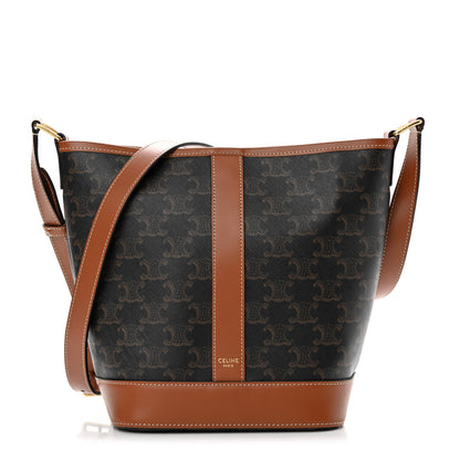 Celine Triomphe Canvas Calfskin Small Bucket Bag Tan 1 of 10