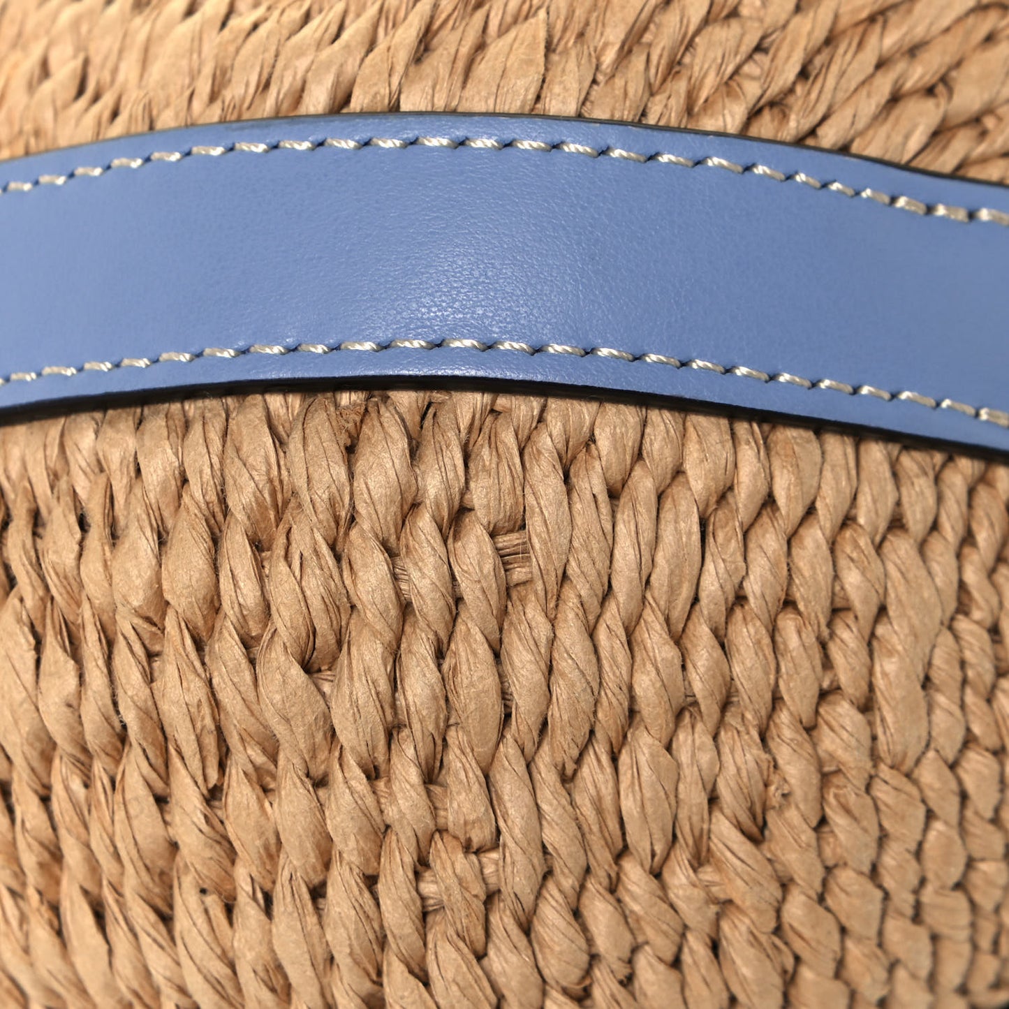 Raffia Calfskin Small Basket Gentle Blue