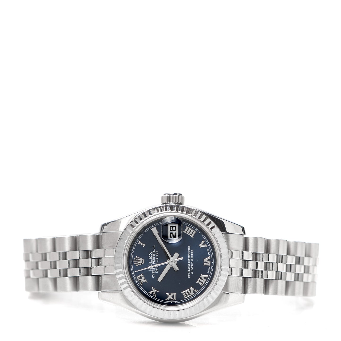 Stainless Steel 18K White Gold 26mm Oyster Perpetual Datejust Watch Blue Roman 179174