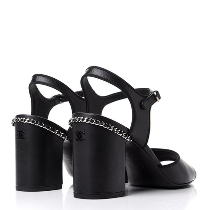 Chanel Calfskin Chain CC Sandals 38.5 Black 4 of 11