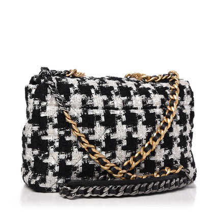 Chanel Tweed Quilted Large Chanel 19 Flap Black Ecru White 3 of 11